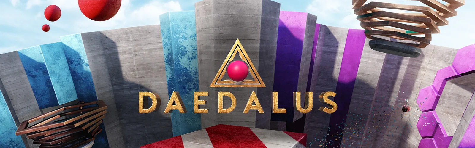 Daedalus, a surreal labyrinth of concrete forms and colorful geometric objects